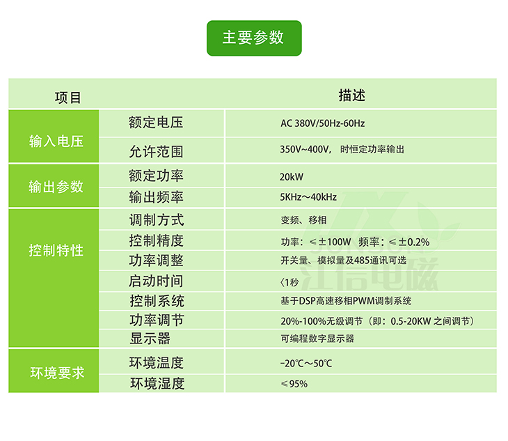 20KW電磁加熱設備主要參數(shù)